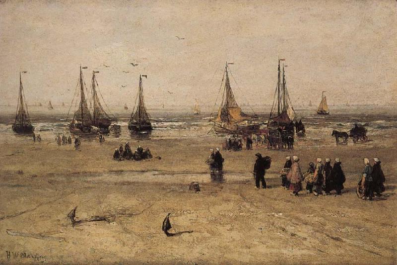 Hendrik Willem Mesdag Flat-bottomed Fishing Pinks and Fisherfolk at Scheveningen oil painting picture